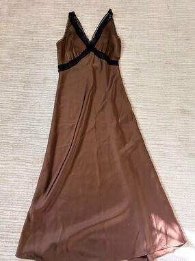 House of Harlow 1960 Brown Slip Dress with Black Lace Trim